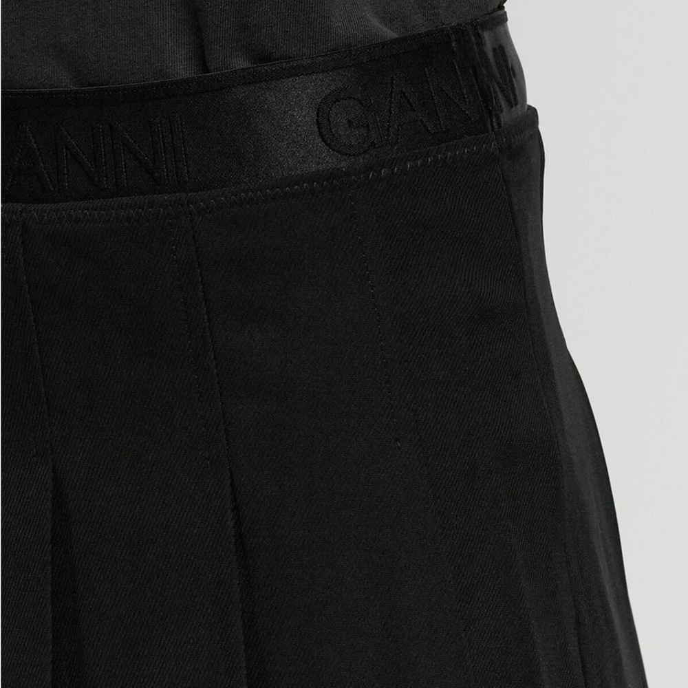 Ganni elasticated waistband light twill Pleated Mini Black Skirt Sz 32 - Picture 3 of 11